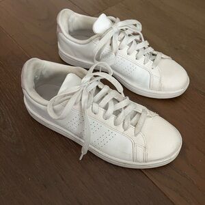 Adidas advantage tennis perforated white pink accents sneakers shoes 8 Womens